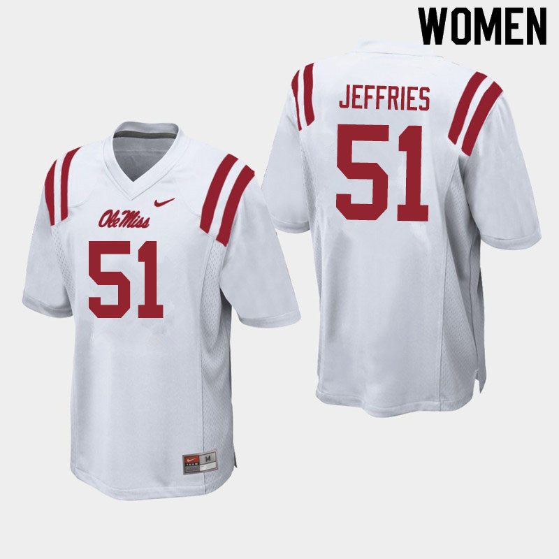 Eric Jeffries Ole Miss Rebels NCAA Women's White #51 Stitched Limited College Football Jersey KXA3558MI